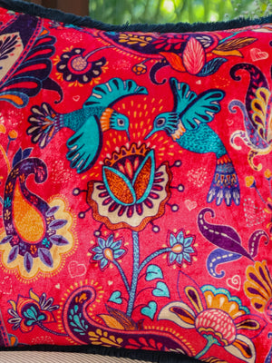 Digital Jungle Printed - Cotton Viscose Humming Bird Cushion