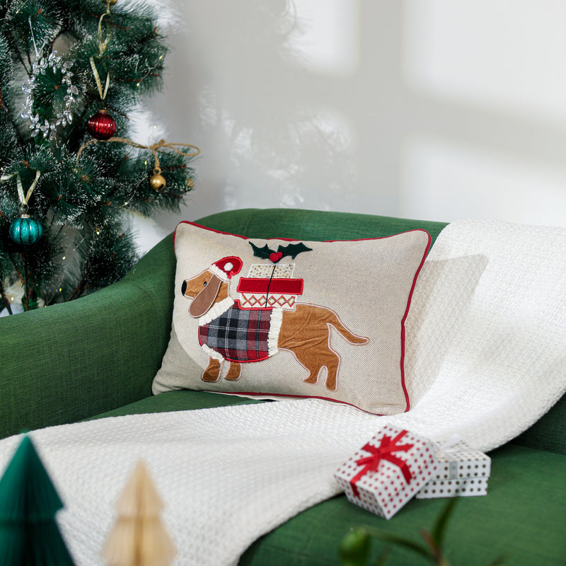 Christmas Cushion Cover with Dog Design