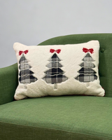 Three plaid Christmas trees with red bows Cushion -Filled