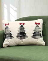 Three plaid Christmas trees with red bows Cushion -Filled