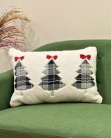 Three plaid Christmas trees with red bows Cushion -Filled