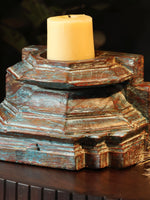 Candle Holder - Wooden Rustic Green
