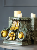 Candle Holder - Wooden Rustic Green / Gold