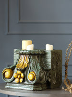 Candle Holder - Wooden Rustic Green / Gold