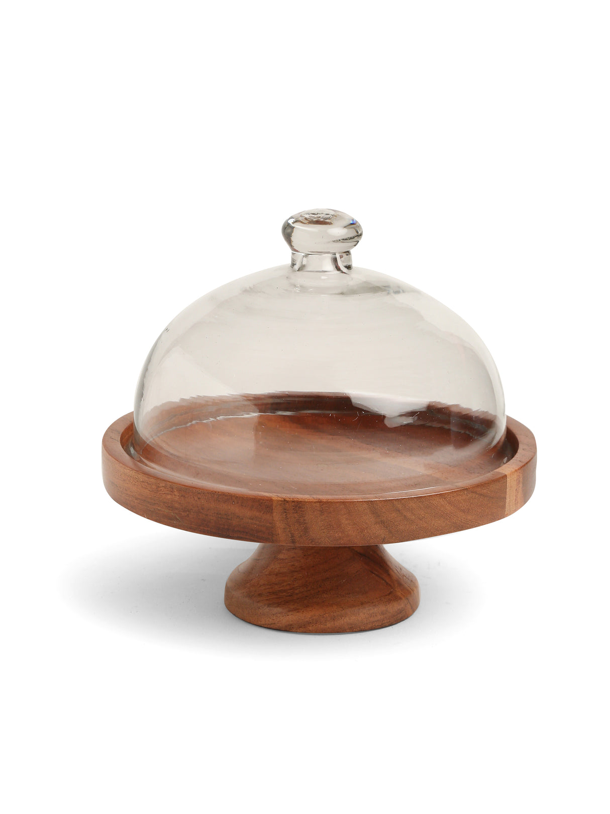 Wooden cake stand with cloche