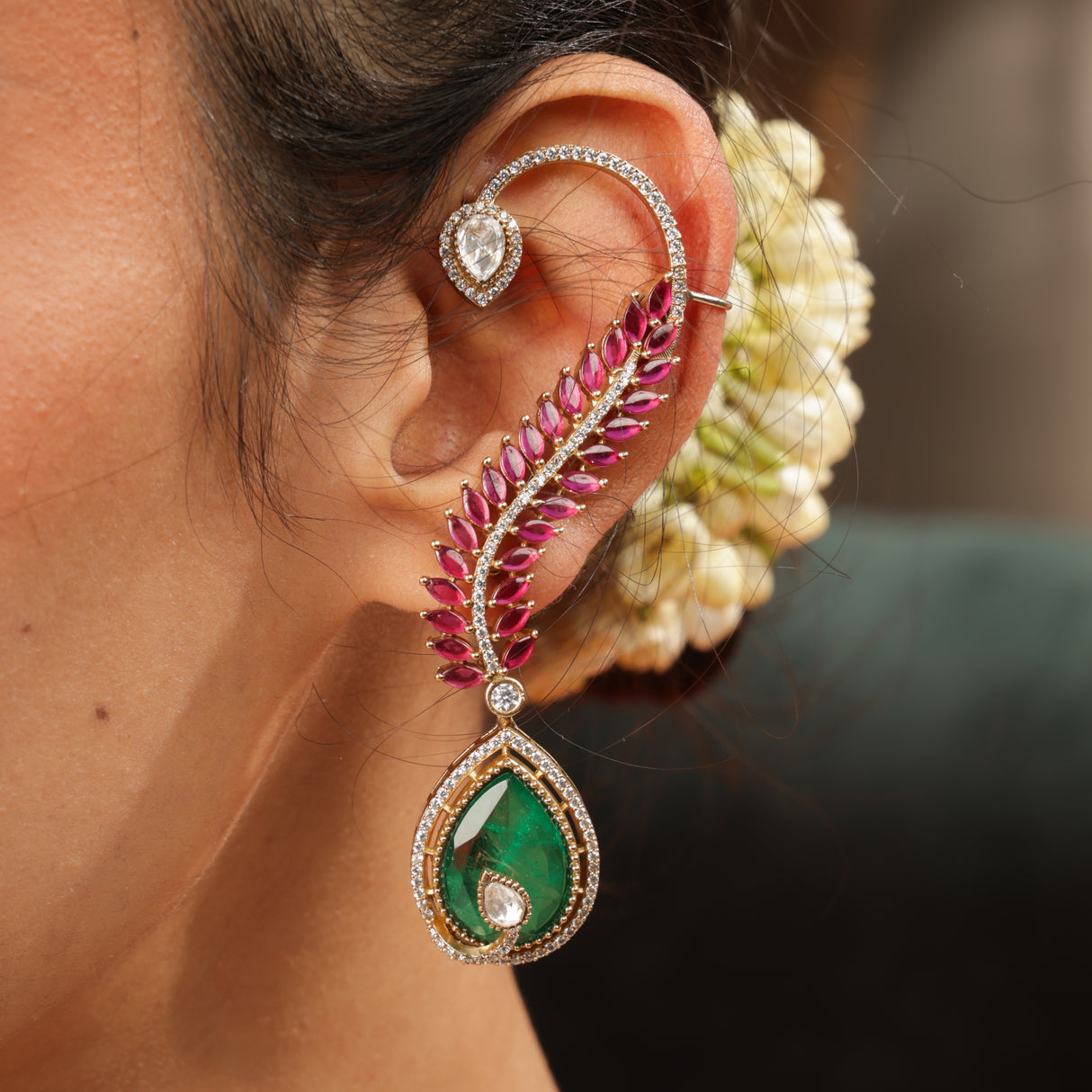 Regal Emerald & Ruby Ear Cuff Earring