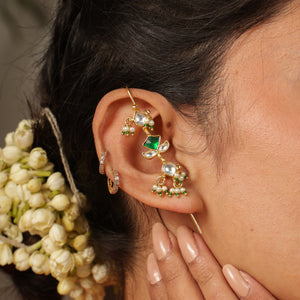 Emerald Polki Floral Ear Cuff