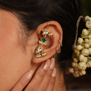 Emerald Polki Floral Ear Cuff