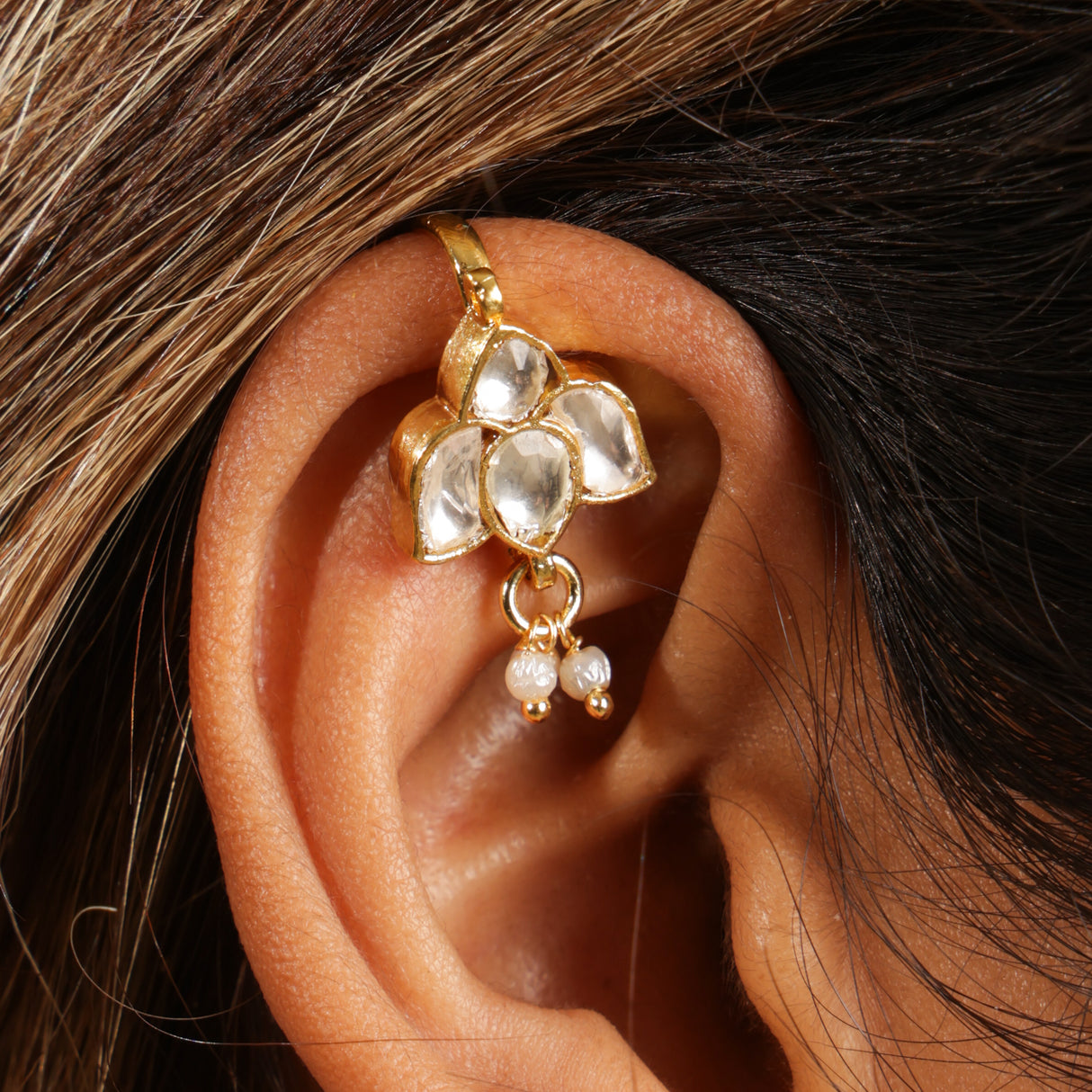 Noor Traditional Kundan Pearl Drop Ear Cuff