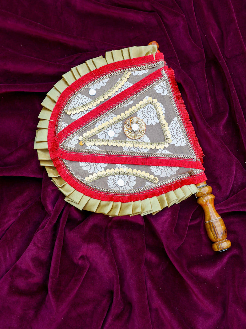 Hand Fan With Decorative Beads Embroidery
