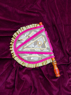 Hand Fan With Decorative Beads Embroidery