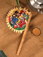 Hand fan with hand painting traditional wooden pankha with colorful folk art design.