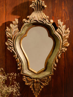Carved Mirror Frame - Enchanting Rustic Green Elegance