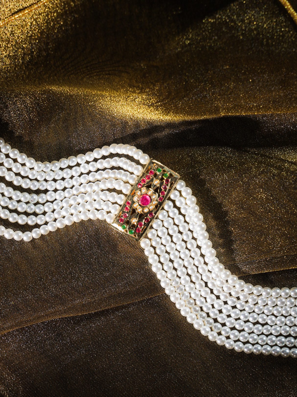 Bela Elegant  Pearl Choker with Jadau  gold plated pendant