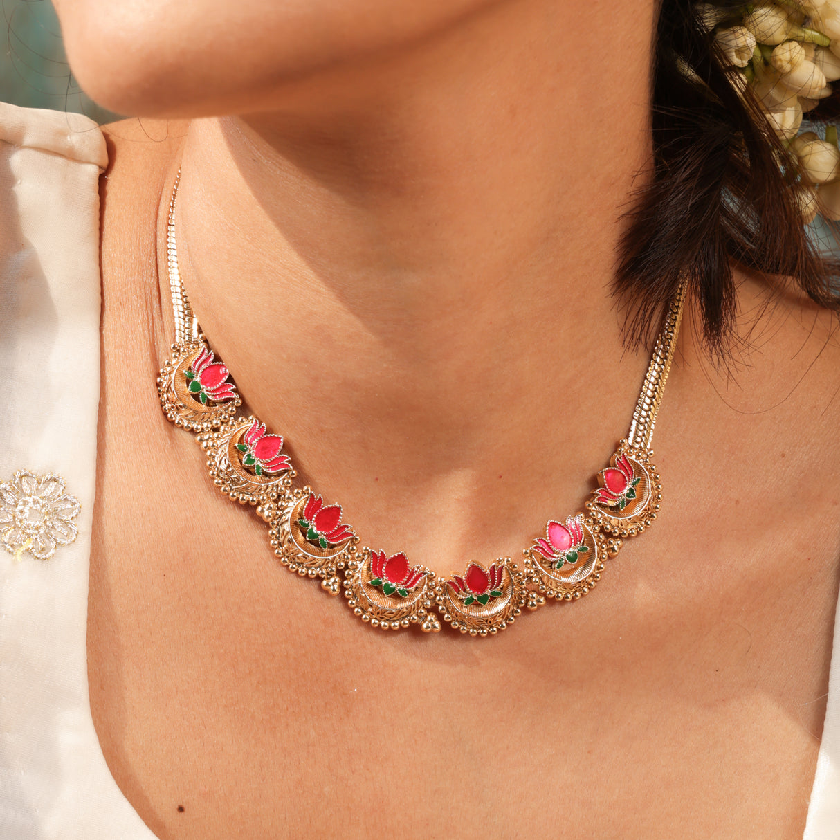 Manika  Pink Lotus Heritage Jewellery Set