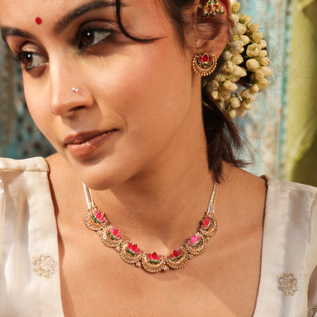 Manika  Pink Lotus Heritage Jewellery Set