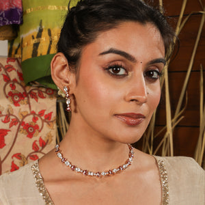 Perlae Red Petal Kundan Necklace Set