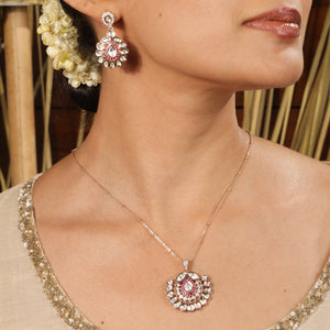 Zimal Blush Spark Modern Pendant Necklace  Set