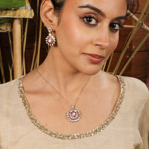 Zimal Blush Spark Modern Pendant Necklace  Set