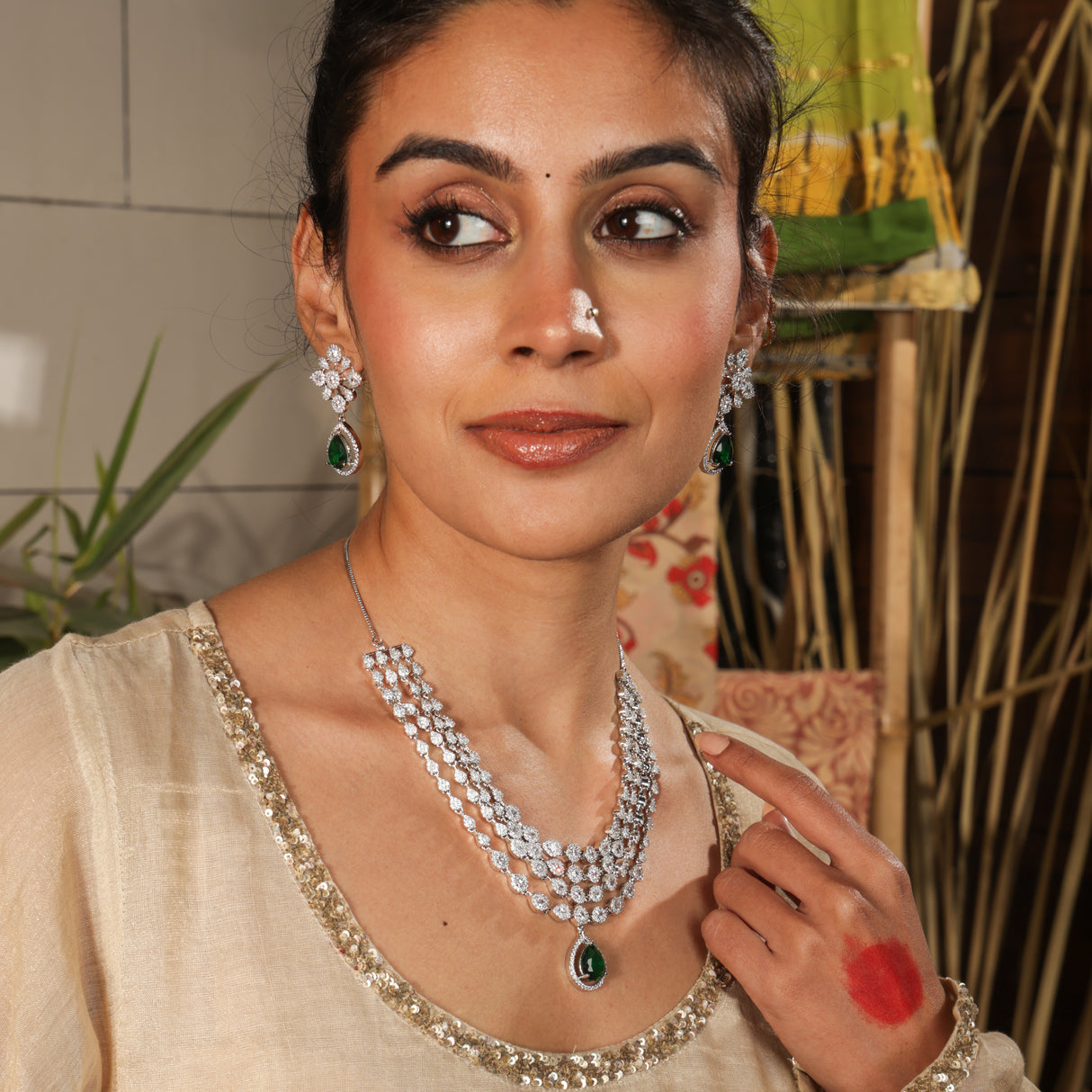 Tahira Emerald Elegance Layered Necklace Set