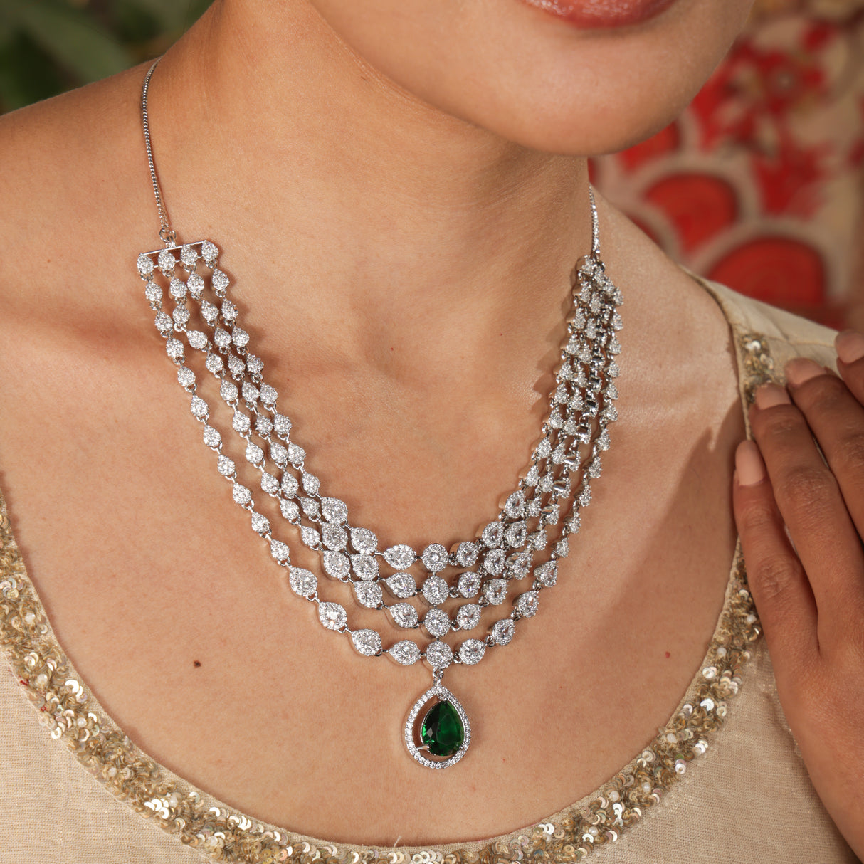 Tahira Emerald Elegance Layered Necklace Set