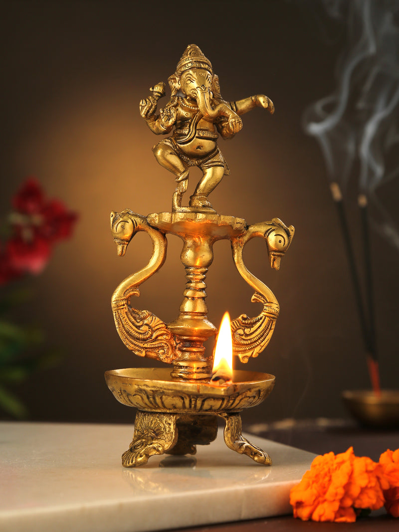 Dancing Ganesha Brass Lamp