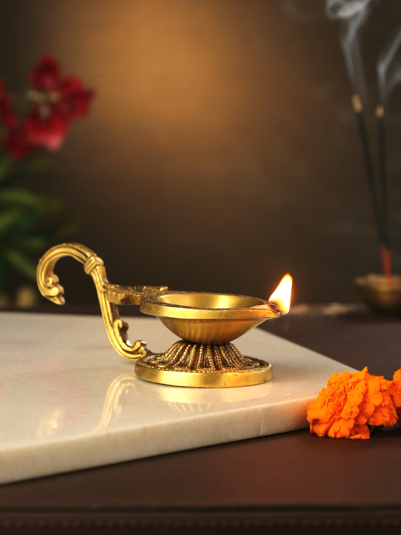 Brass Diya with Swan Handle