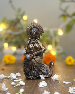 Maa Sarswati with Peacock-Dhokra Art