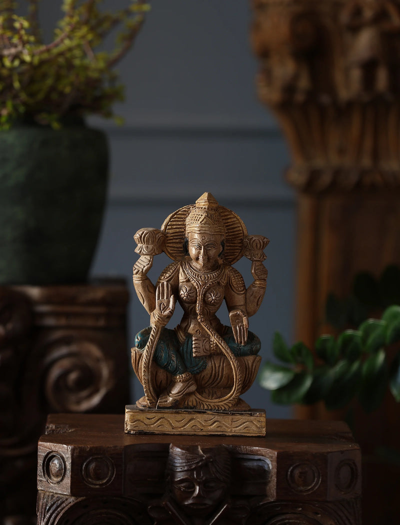 Wooden Whisper - Lakshmi Hand-Carved Statue