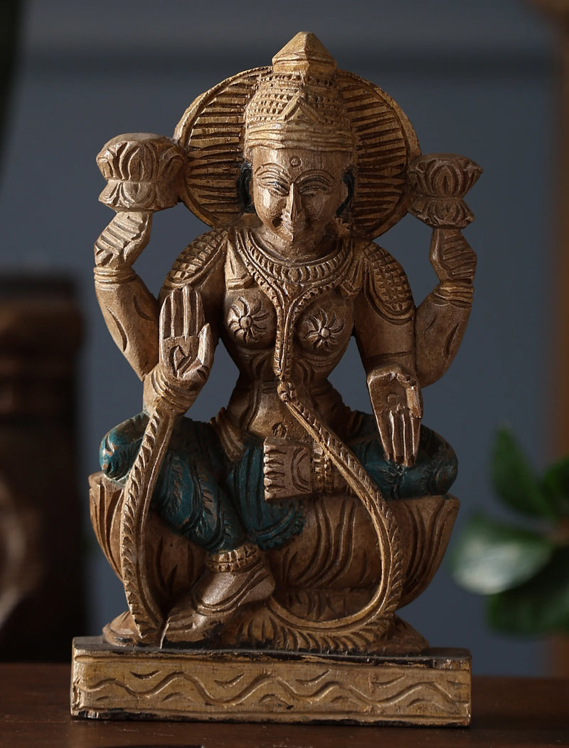 Wooden Whisper - Lakshmi Hand-Carved Statue