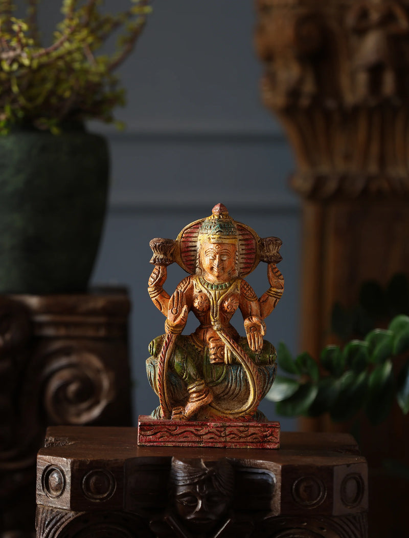 Wooden Whisper - Lakshmi Hand-Carved Statue