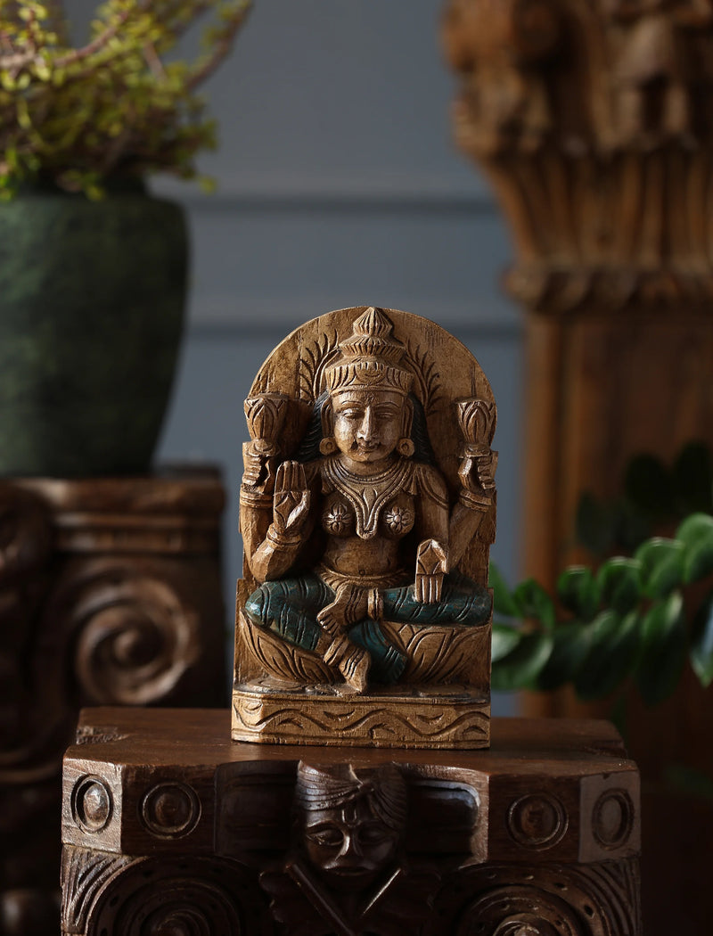 Wooden Whisper - Lakshmi Hand-Carved Statue