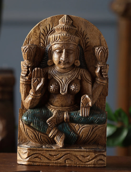 Wooden Whisper - Lakshmi Hand-Carved Statue