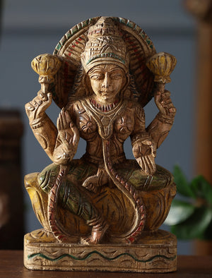 Wooden Whisper - Lakshmi Hand-Carved Statue