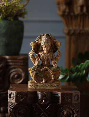 Wooden Whisper - Lakshmi Hand-Carved Statue