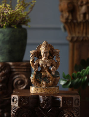 Wooden Whisper - Lakshmi Hand-Carved Statue