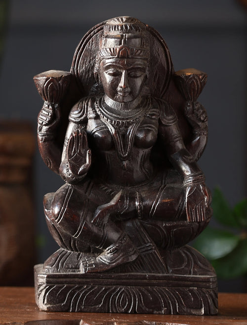 Wooden Whisper - Lakshmi Hand-Carved Statue