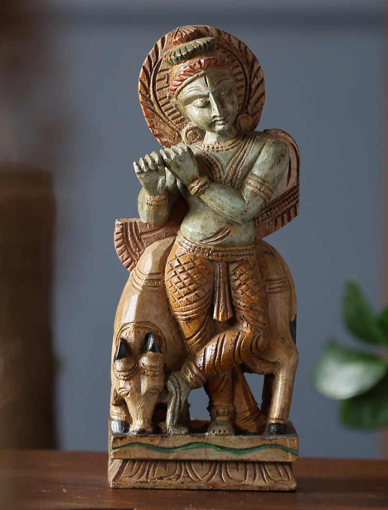 Wooden Whisper - Krishna Carved Rustic Finish