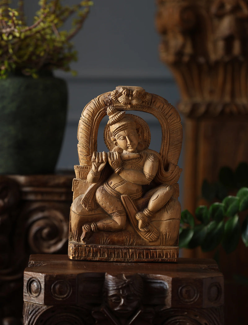 Wooden Whisper - Krishna Carved Rustic Finish