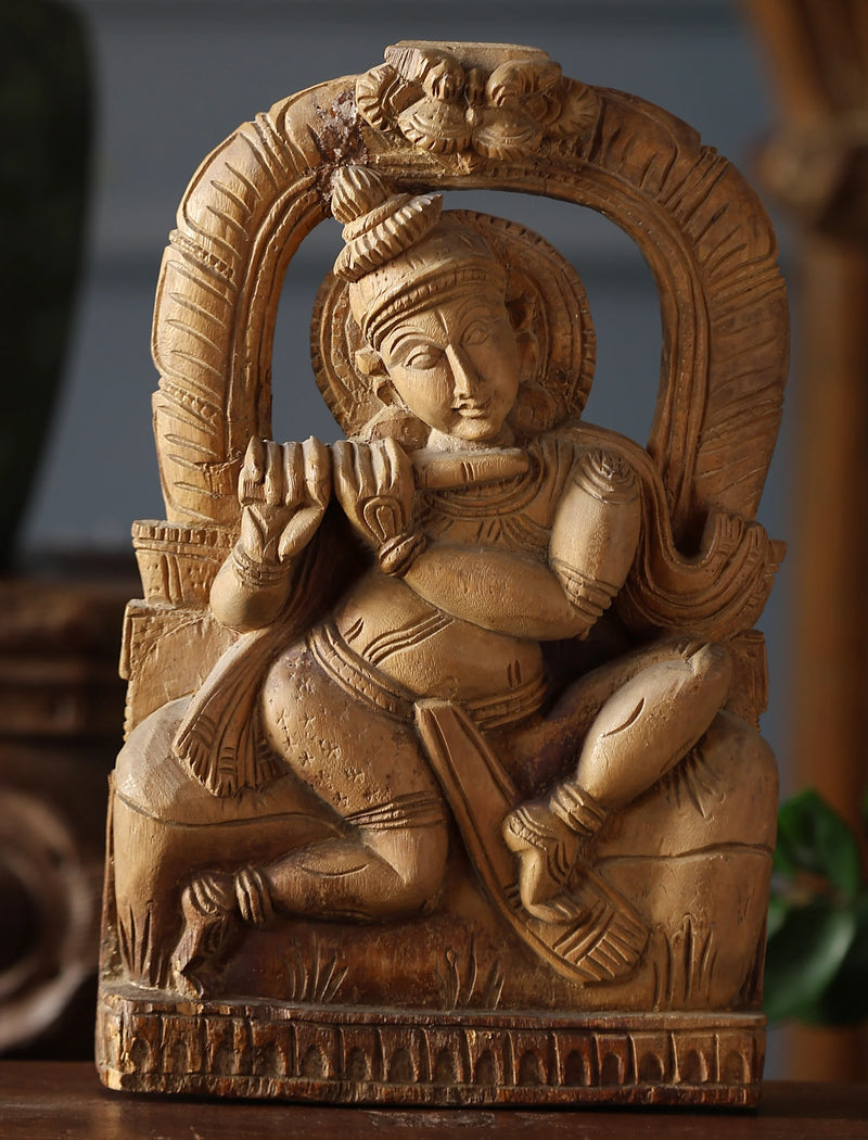 Wooden Whisper - Krishna Carved Rustic Finish