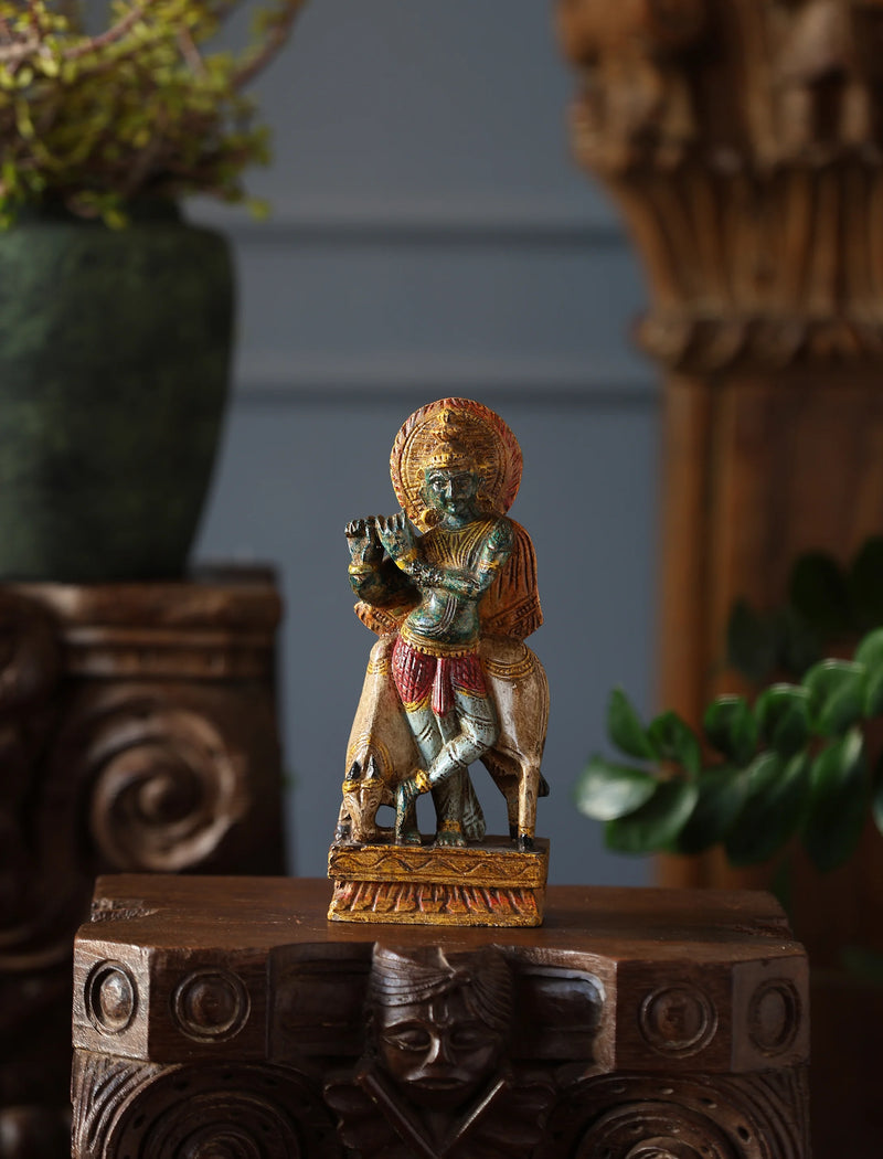 Wooden Whisper - Krishna Carved Rustic Finish