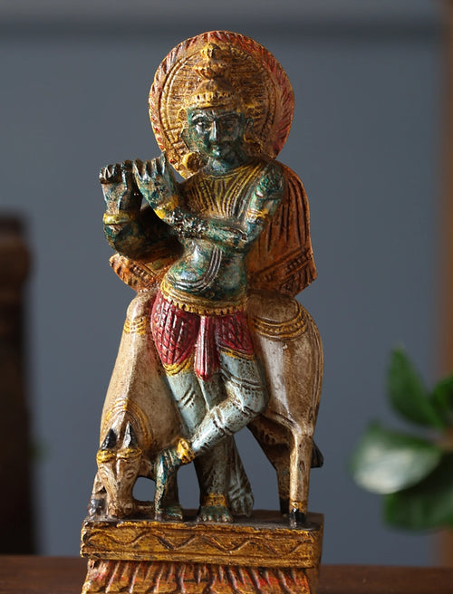 Wooden Whisper - Krishna Carved Rustic Finish