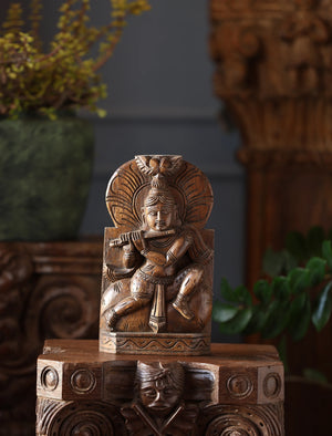 Wooden Whisper - Krishna Carved Rustic Finish