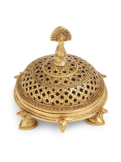 Dhoop Dani -  Brass peacock incense burner with tortoise base