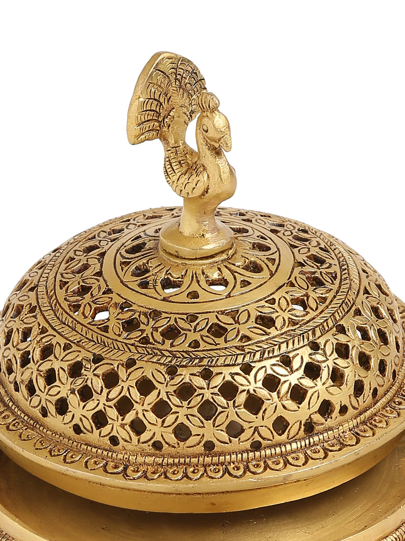 Dhoop Dani -  Brass peacock incense burner with tortoise base