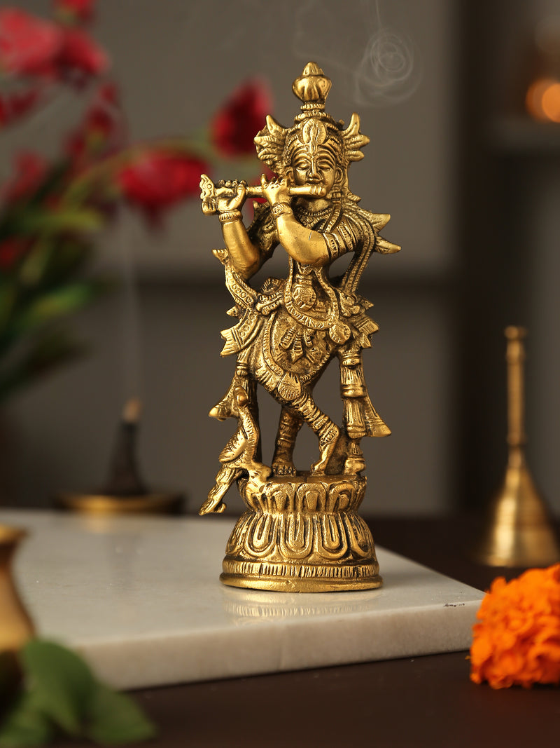 Brass Krishna Idol playing flute