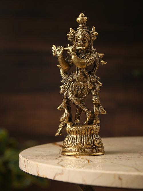 Brass Krishna Idol playing flute