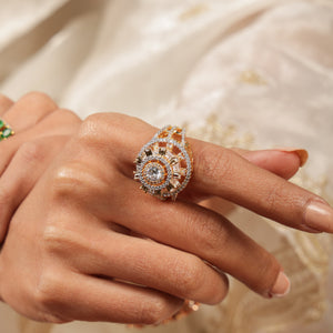 Roya Golden Radiance Diamond Halo Stone Statement Ring