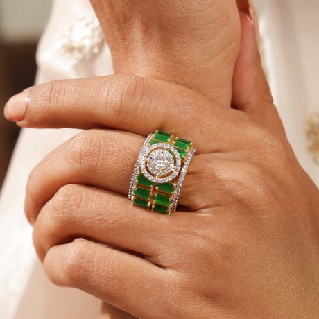 Banu Emerald Elegance Diamond Halo stone Statement Ring