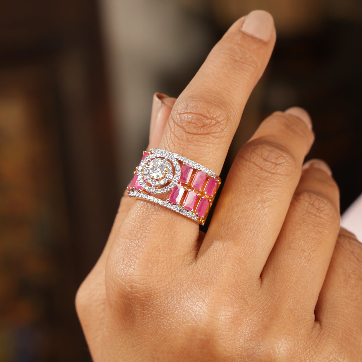 Banu Emerald Elegance Diamond Halo stone Statement Ring